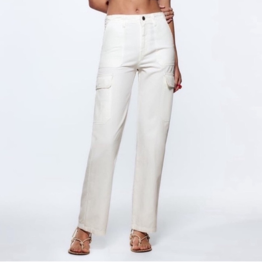 Zara White Cargo Pants with Pockets